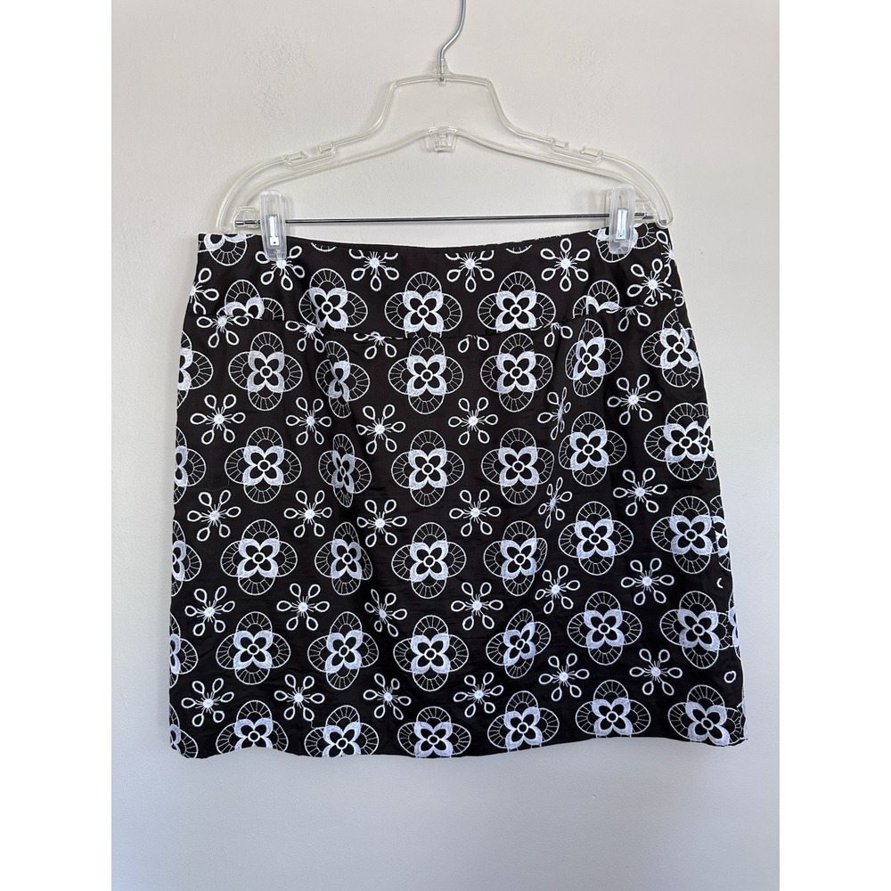 LOFT Y2K Plus Floral Embroidered Cotton A-Line Brown Mini Skirt Size 14 (Tag 12)